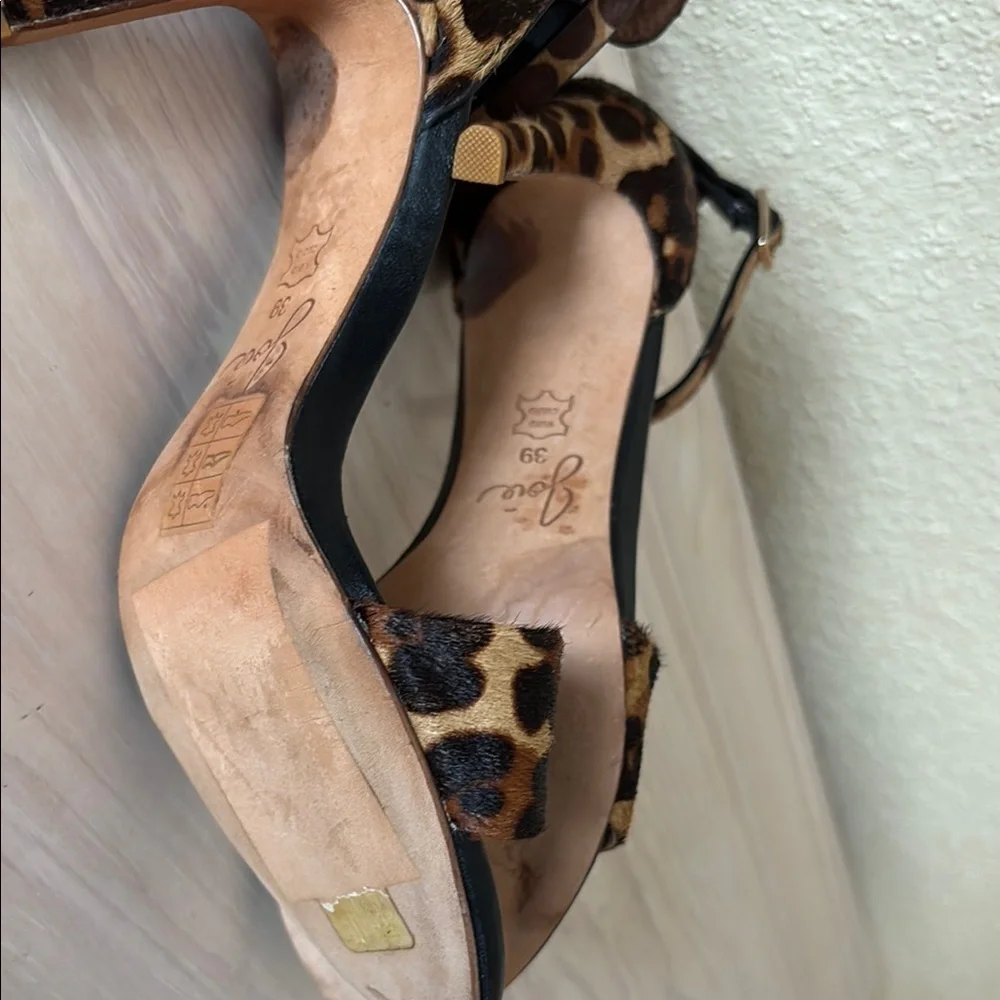 Joie Calfskin Leather Animal Print Stiletto Heels Sexy Sandals 9 - Picture 5 of 8